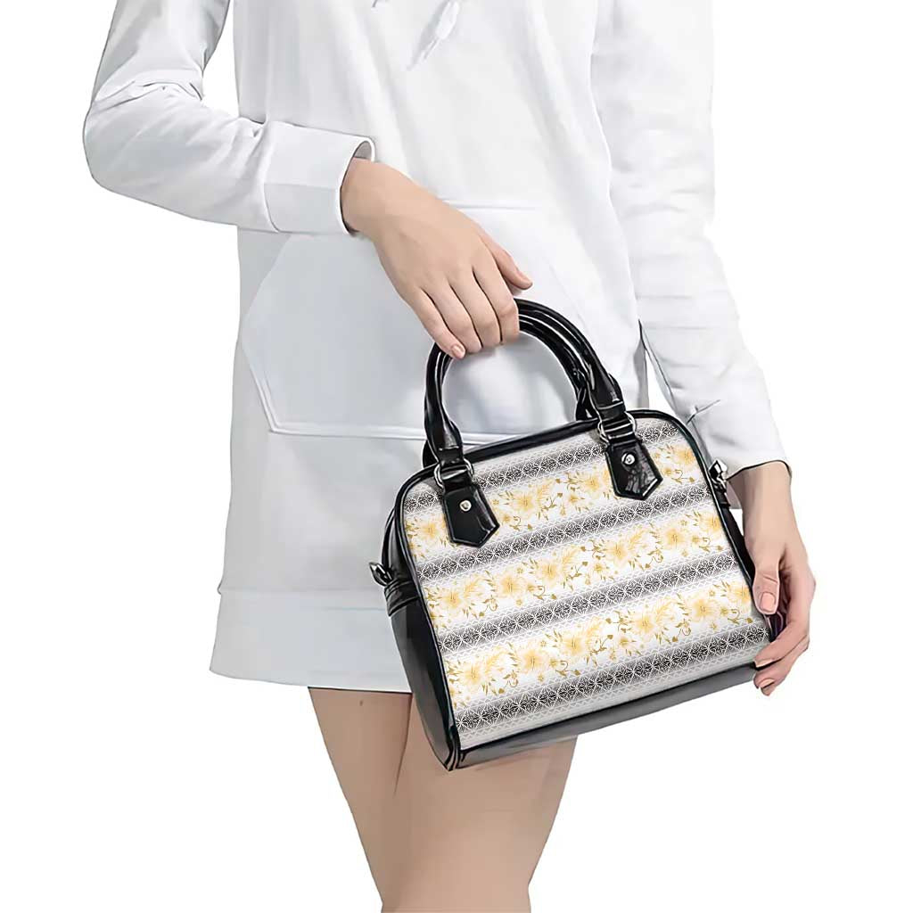 Samoa White Sunday Shoulder Handbag Samoan Tapa Yellow Hibiscus - Polynesian Pride