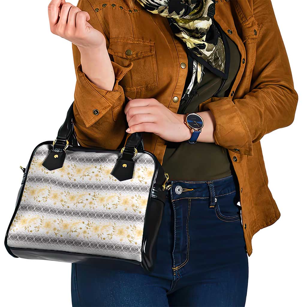 Samoa White Sunday Shoulder Handbag Samoan Tapa Yellow Hibiscus - Polynesian Pride