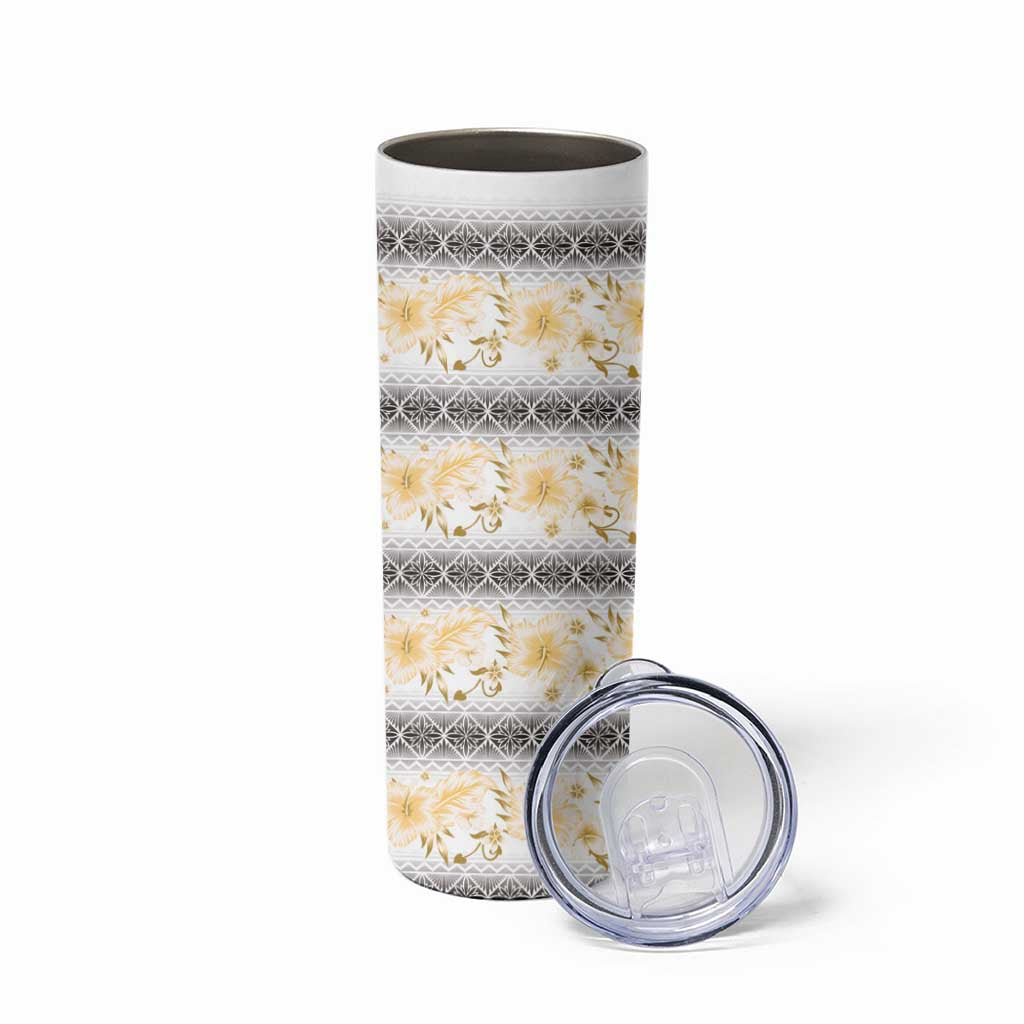 Samoa White Sunday Skinny Tumbler Samoan Tapa Yellow Hibiscus - Polynesian Pride