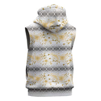 Samoa White Sunday Sleeveless Hoodie Samoan Tapa Yellow Hibiscus - Polynesian Pride