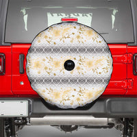Samoa White Sunday Spare Tire Cover Samoan Tapa Yellow Hibiscus - Polynesian Pride