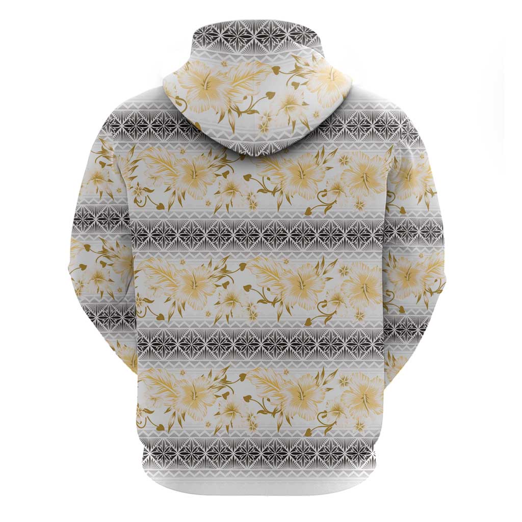 Samoa White Sunday Zip Hoodie Samoan Tapa Yellow Hibiscus - Polynesian Pride