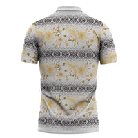 Samoa White Sunday Zipper Polo Shirt Samoan Tapa Yellow Hibiscus - Polynesian Pride