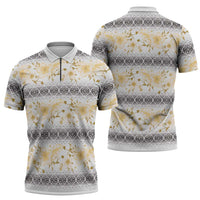 Samoa White Sunday Zipper Polo Shirt Samoan Tapa Yellow Hibiscus - Polynesian Pride