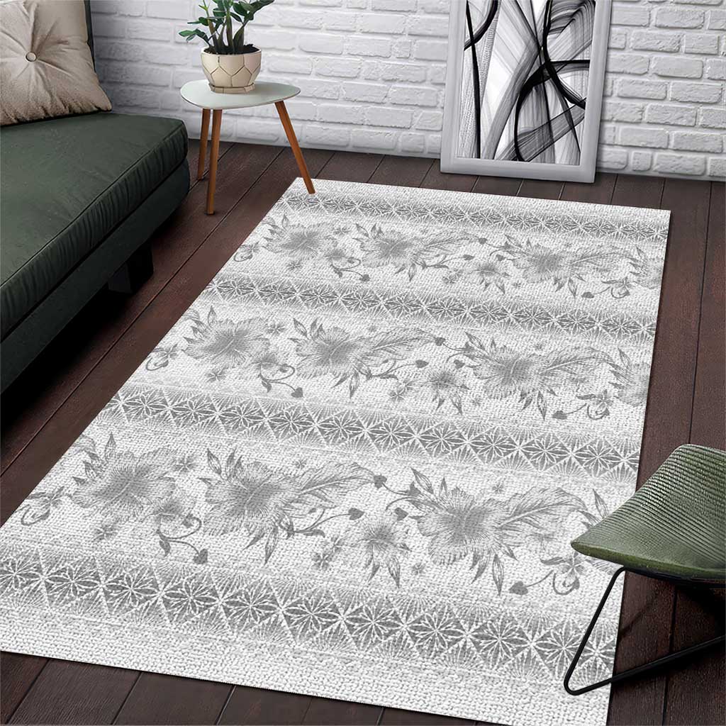 Samoa White Sunday Area Rug Samoan Tapa White Hibiscus - Polynesian Pride