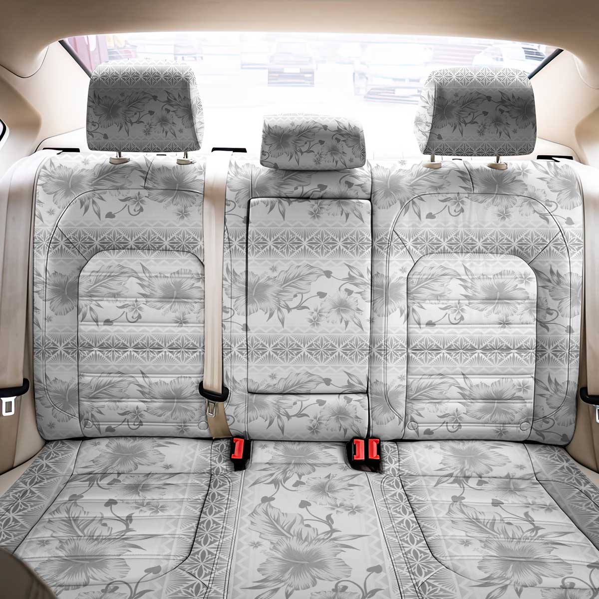 Samoa White Sunday Back Car Seat Cover Samoan Tapa White Hibiscus - Polynesian Pride