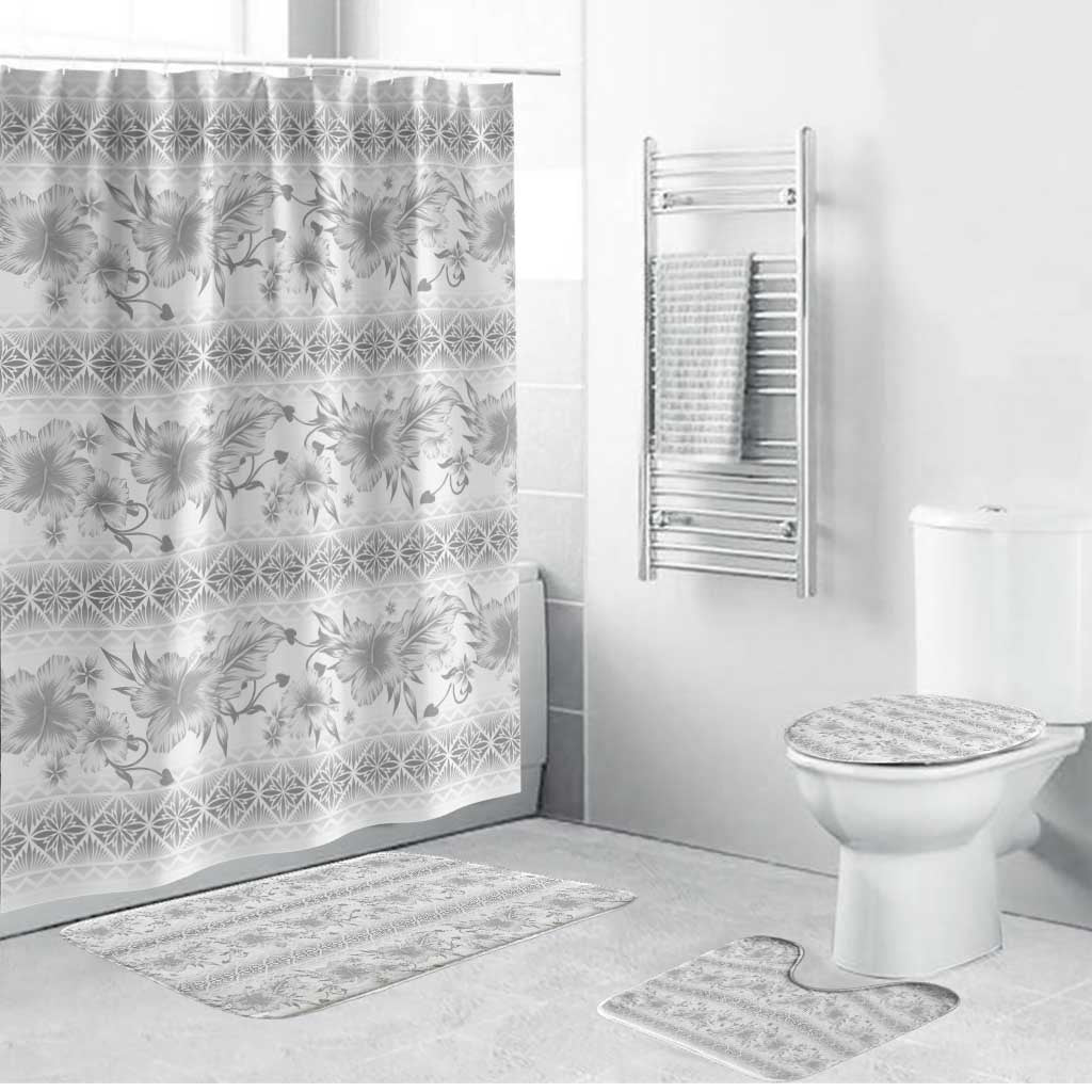 Samoa White Sunday Bathroom Set Samoan Tapa White Hibiscus - Polynesian Pride