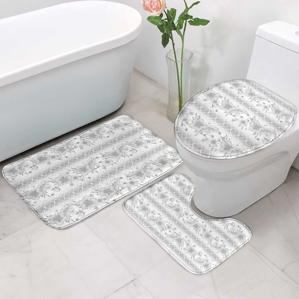Samoa White Sunday Bathroom Set Samoan Tapa White Hibiscus - Polynesian Pride