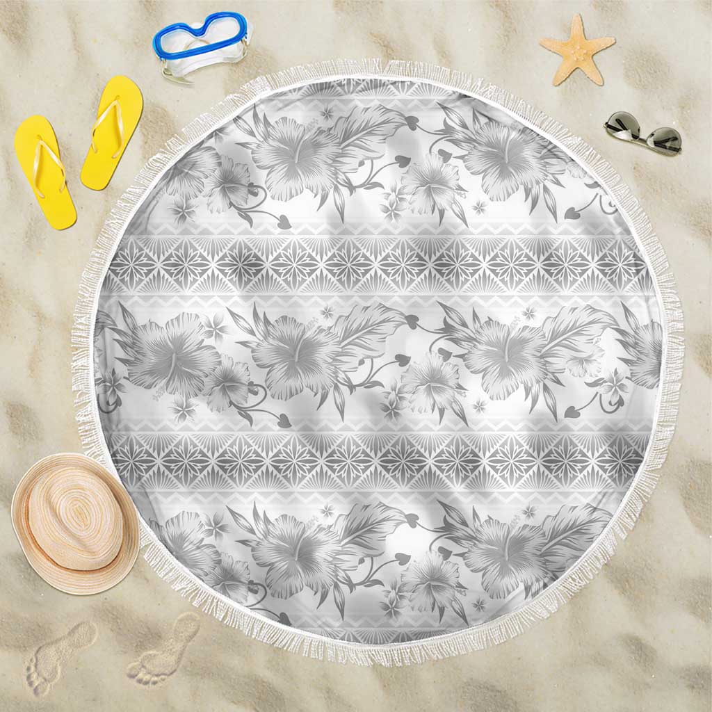 Samoa White Sunday Beach Blanket Samoan Tapa White Hibiscus - Polynesian Pride