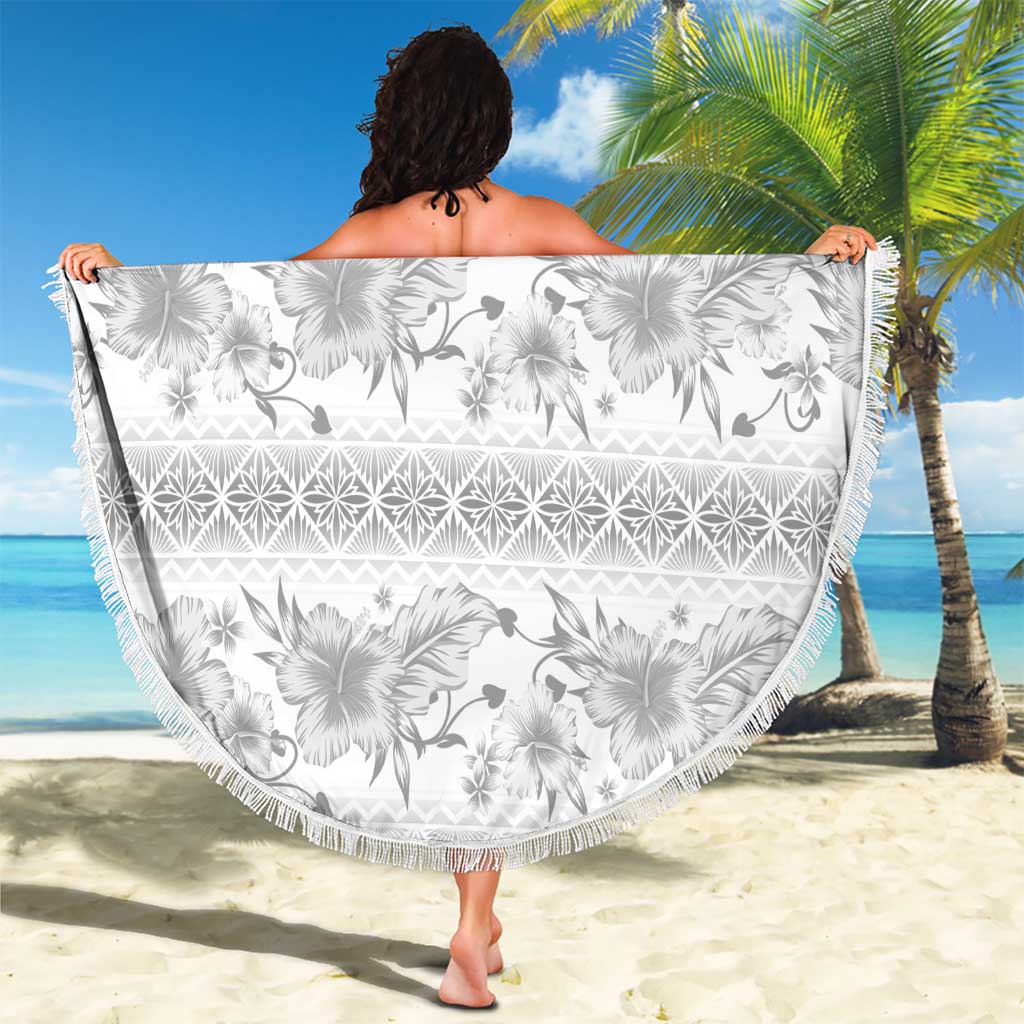 Samoa White Sunday Beach Blanket Samoan Tapa White Hibiscus - Polynesian Pride