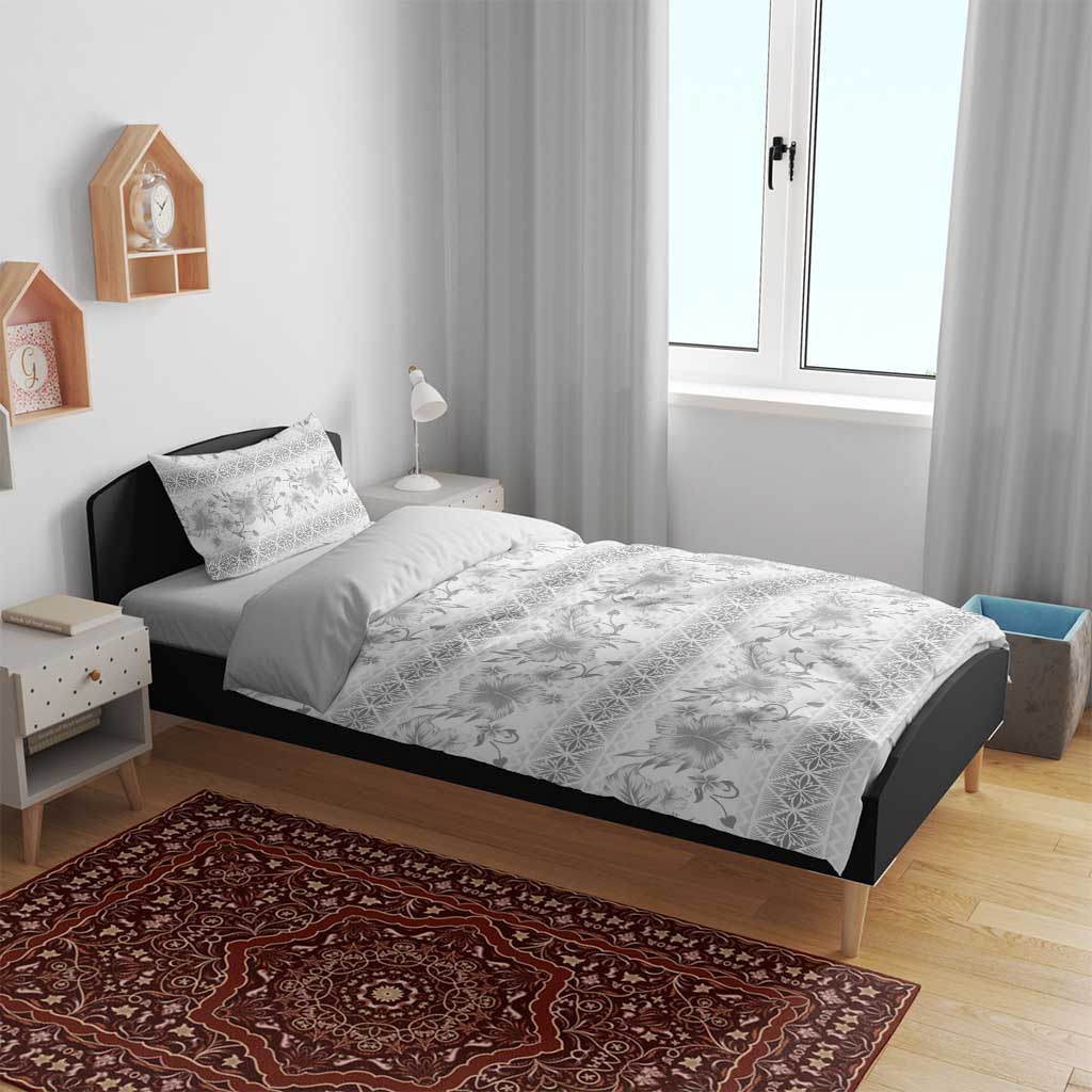 Samoa White Sunday Bedding Set Samoan Tapa White Hibiscus - Polynesian Pride