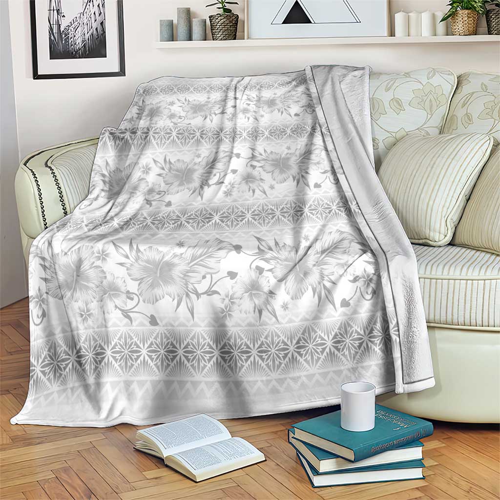 Samoa White Sunday Blanket Samoan Tapa White Hibiscus - Polynesian Pride