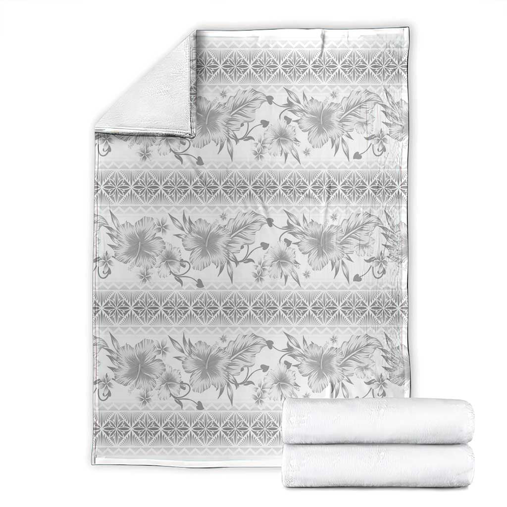 Samoa White Sunday Blanket Samoan Tapa White Hibiscus - Polynesian Pride