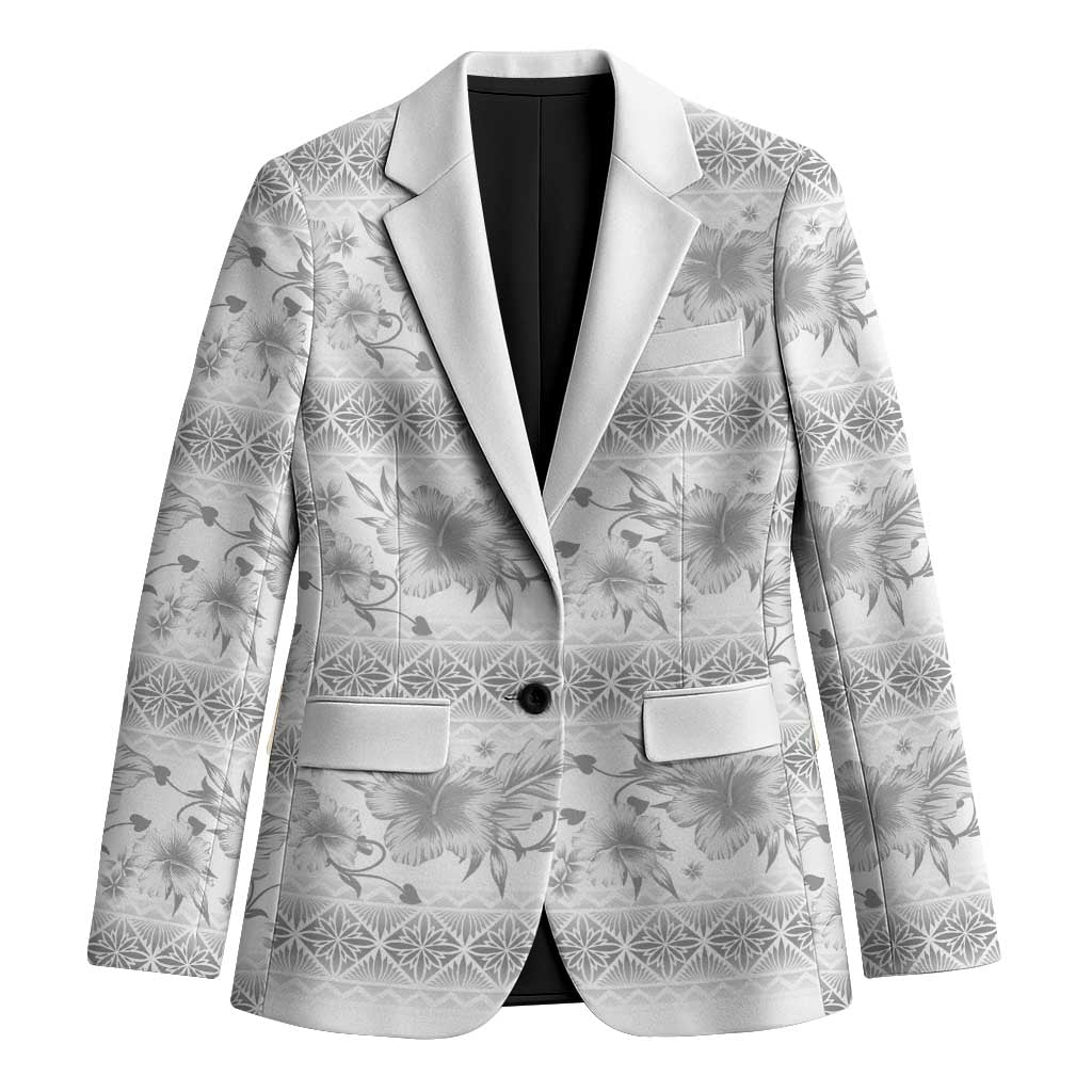 Samoa White Sunday Blazer Samoan Tapa White Hibiscus - Polynesian Pride