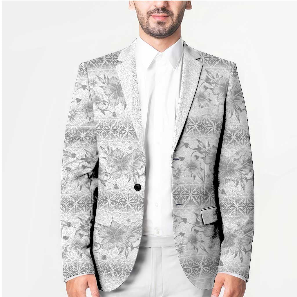 Samoa White Sunday Blazer Samoan Tapa White Hibiscus - Polynesian Pride