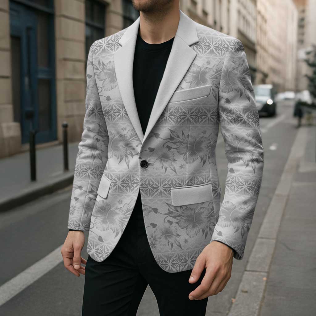 Samoa White Sunday Blazer Samoan Tapa White Hibiscus - Polynesian Pride