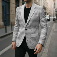 Samoa White Sunday Blazer Samoan Tapa White Hibiscus - Polynesian Pride