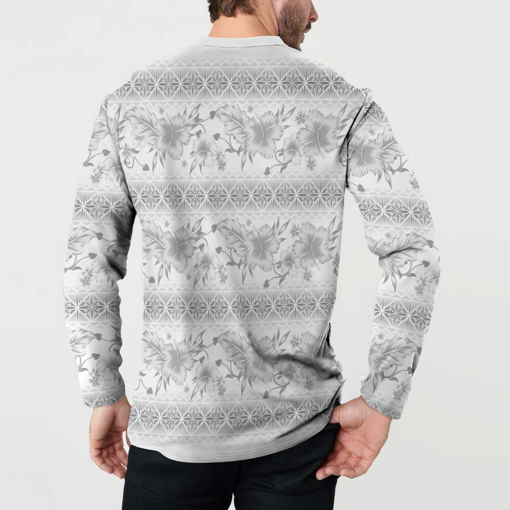 Samoa White Sunday Button Sweatshirt Samoan Tapa White Hibiscus - Polynesian Pride
