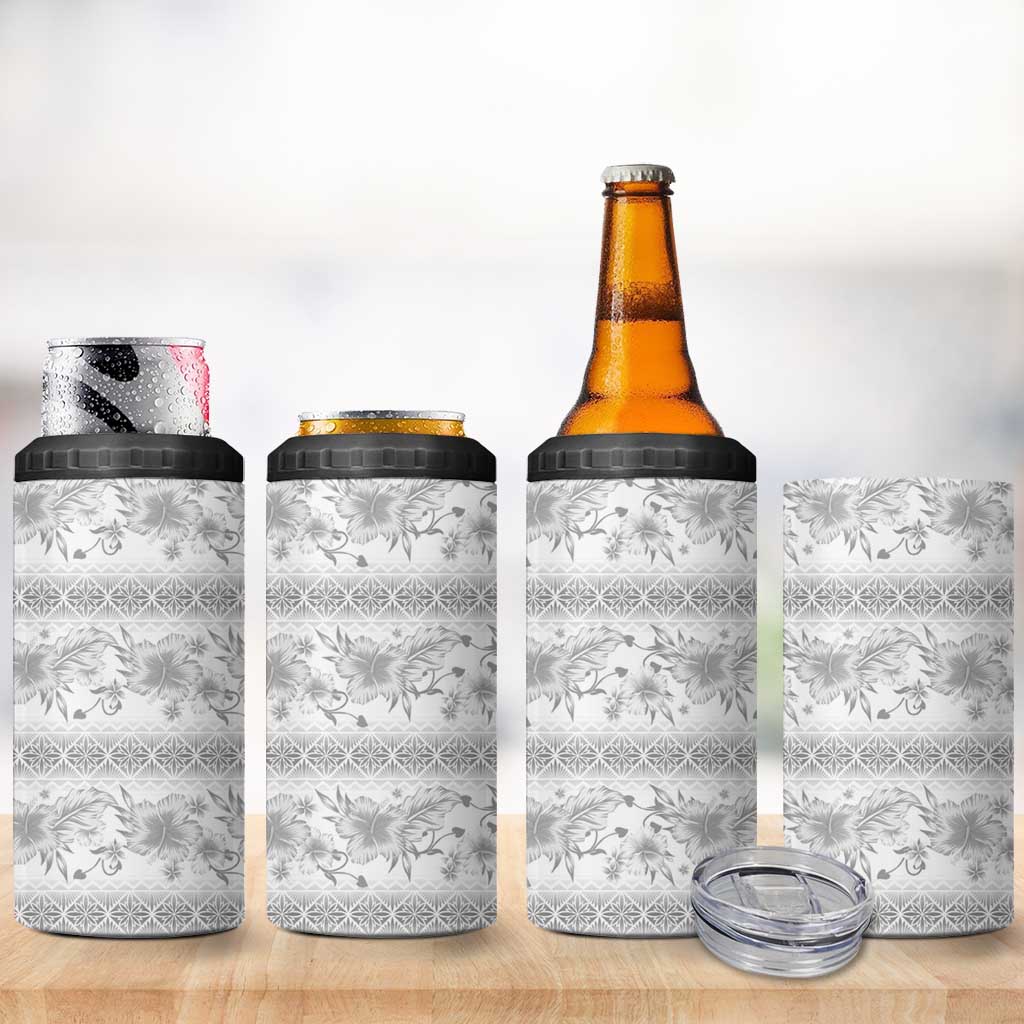 Samoa White Sunday 4 in 1 Can Cooler Tumbler Samoan Tapa White Hibiscus - Polynesian Pride