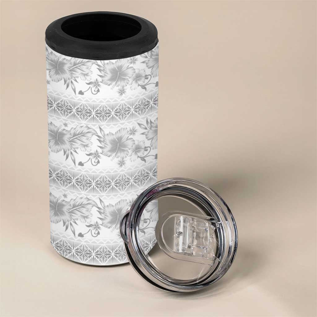 Samoa White Sunday 4 in 1 Can Cooler Tumbler Samoan Tapa White Hibiscus - Polynesian Pride