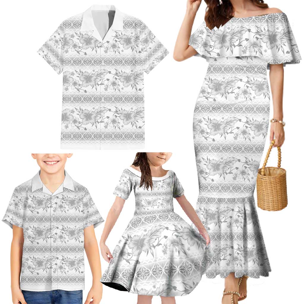Samoa White Sunday Family Matching Mermaid Dress and Hawaiian Shirt Samoan Tapa White Hibiscus LT05 - Polynesian Pride
