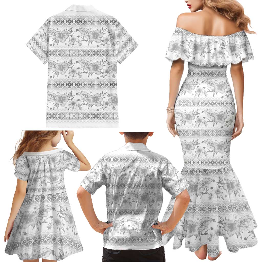 Samoa White Sunday Family Matching Mermaid Dress and Hawaiian Shirt Samoan Tapa White Hibiscus LT05 - Polynesian Pride