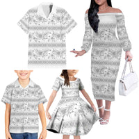 Samoa White Sunday Family Matching Off The Shoulder Long Sleeve Dress and Hawaiian Shirt Samoan Tapa White Hibiscus LT05 - Polynesian Pride