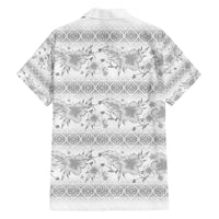 Samoa White Sunday Family Matching Off The Shoulder Long Sleeve Dress and Hawaiian Shirt Samoan Tapa White Hibiscus LT05 - Polynesian Pride