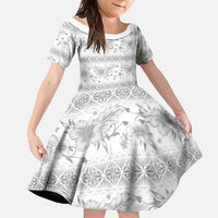 Samoa White Sunday Family Matching Off Shoulder Maxi Dress and Hawaiian Shirt Samoan Tapa White Hibiscus - Polynesian Pride