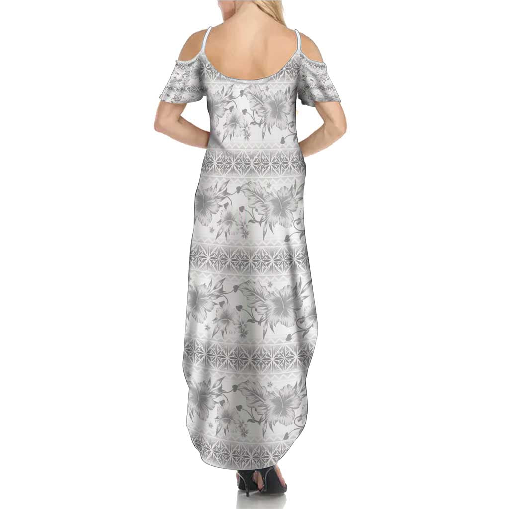 Samoa White Sunday Family Matching Summer Maxi Dress and Hawaiian Shirt Samoan Tapa White Hibiscus - Polynesian Pride