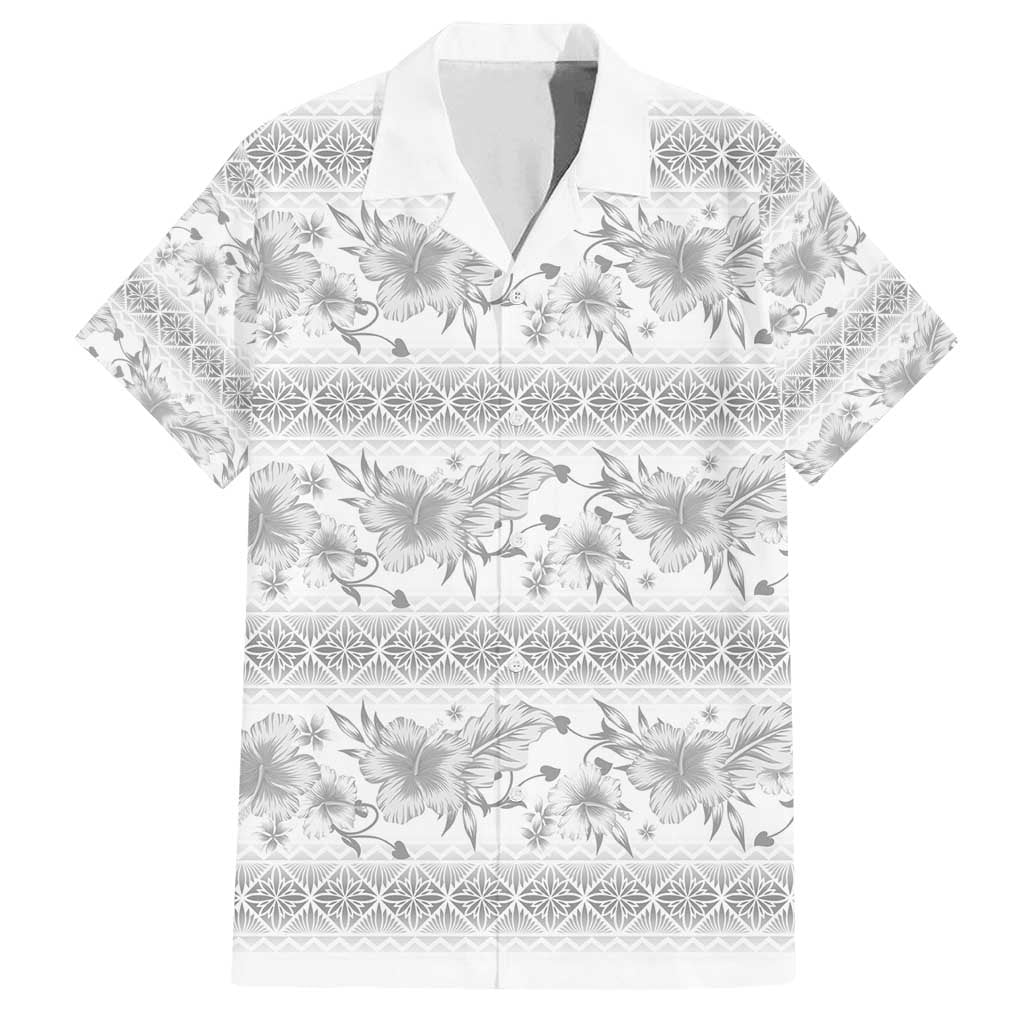 Samoa White Sunday Family Matching Tank Maxi Dress and Hawaiian Shirt Samoan Tapa White Hibiscus - Polynesian Pride