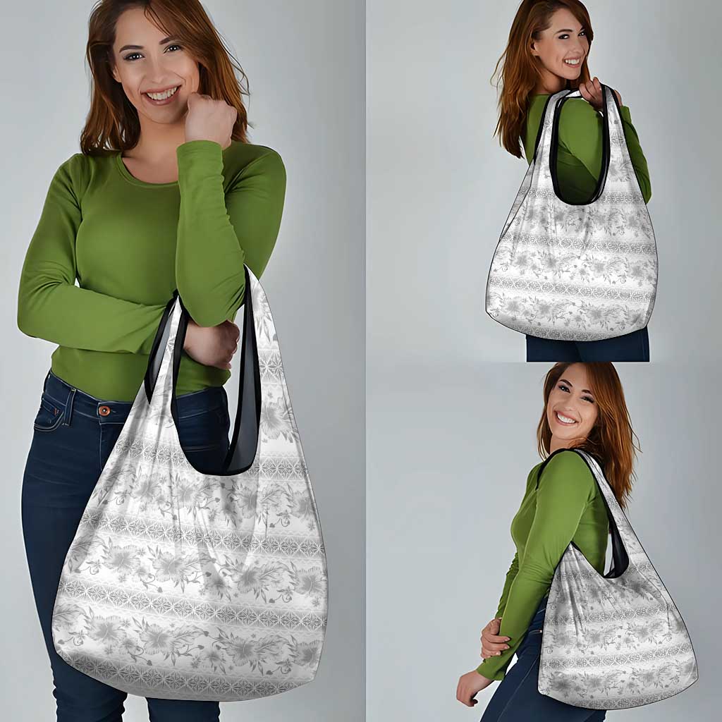 Samoa White Sunday Grocery Bag Samoan Tapa White Hibiscus - Polynesian Pride