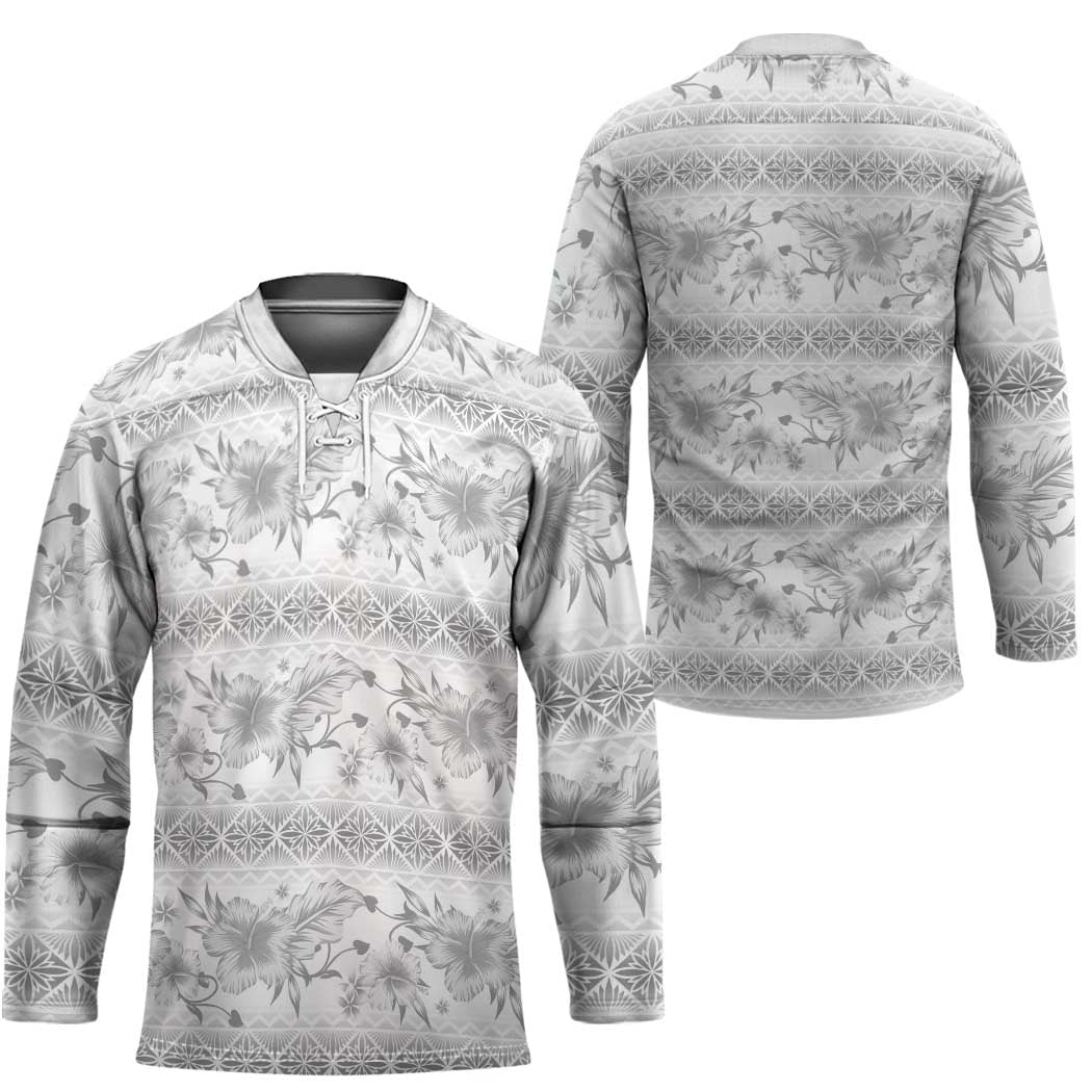 Samoa White Sunday Hockey Jersey Samoan Tapa White Hibiscus - Polynesian Pride