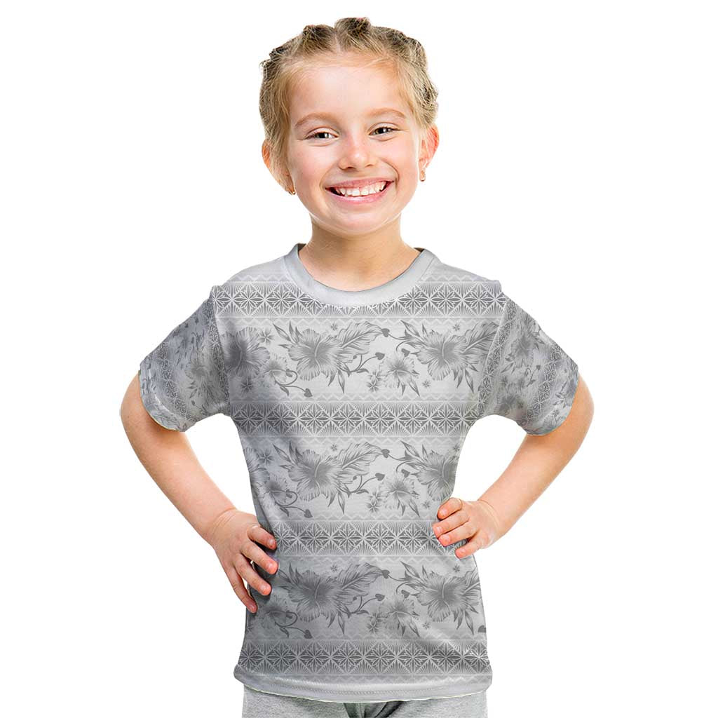 Samoa White Sunday Kid T Shirt Samoan Tapa White Hibiscus - Polynesian Pride