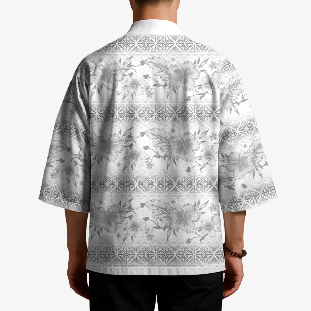 Samoa White Sunday Kimono Samoan Tapa White Hibiscus - Polynesian Pride