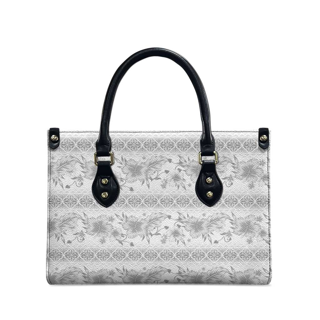 Samoa White Sunday Leather Bag Samoan Tapa White Hibiscus - Polynesian Pride