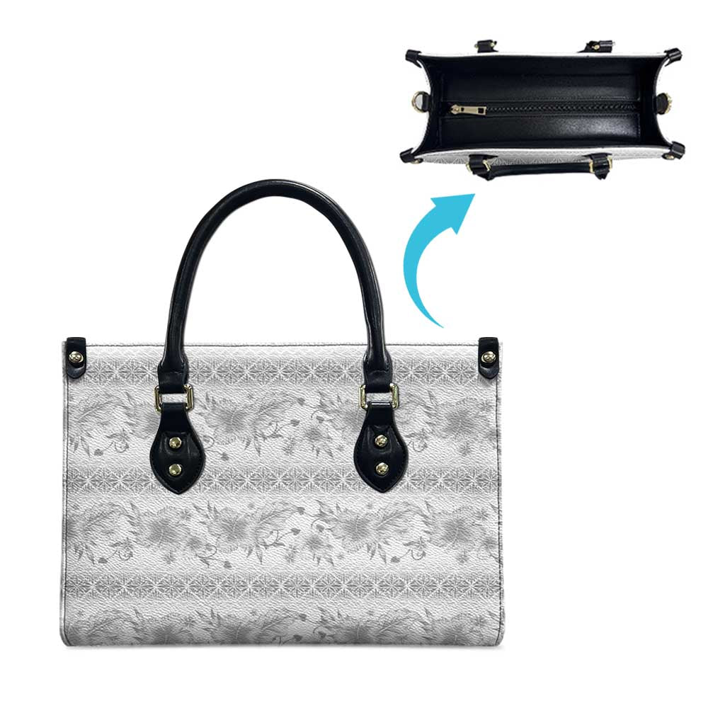 Samoa White Sunday Leather Bag Samoan Tapa White Hibiscus - Polynesian Pride