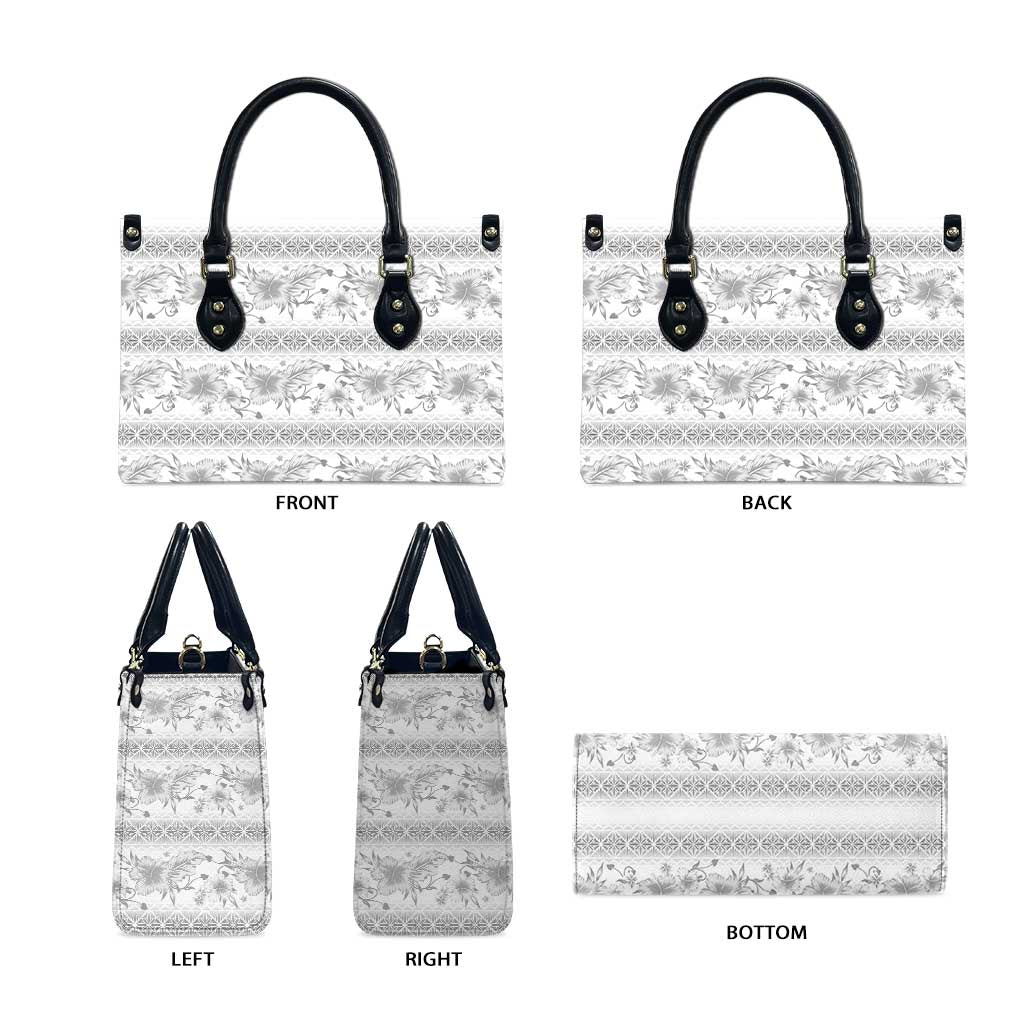 Samoa White Sunday Leather Bag Samoan Tapa White Hibiscus - Polynesian Pride