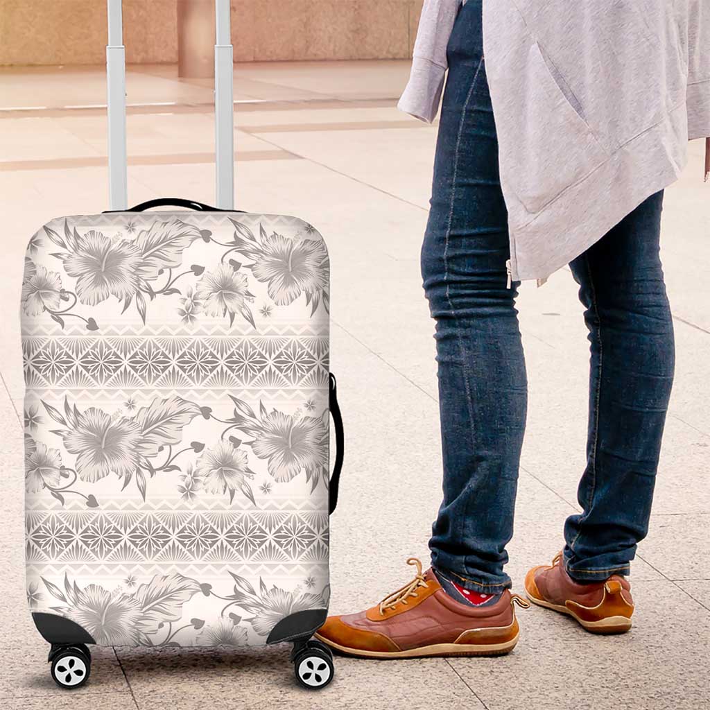 Samoa White Sunday Luggage Cover Samoan Tapa White Hibiscus - Polynesian Pride