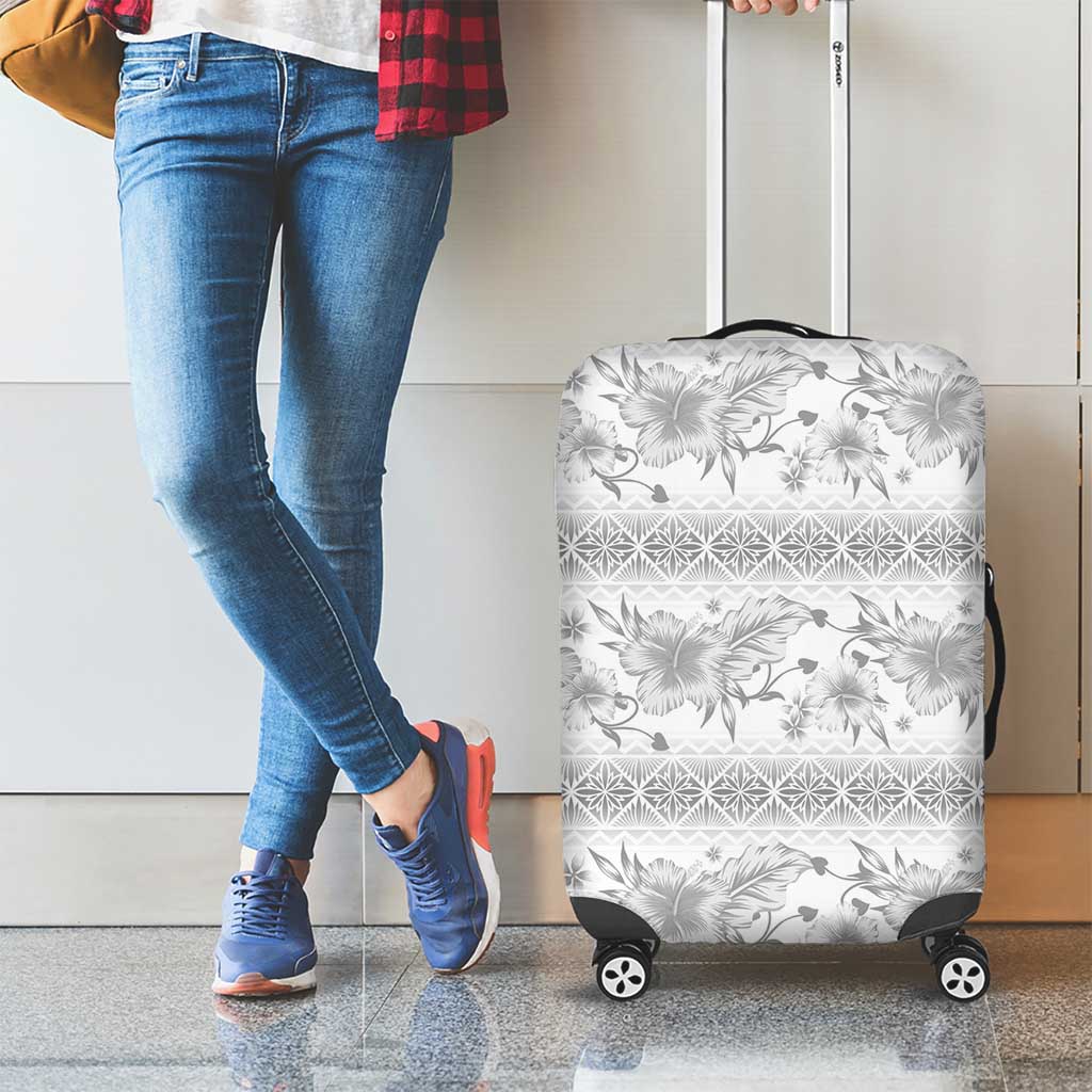 Samoa White Sunday Luggage Cover Samoan Tapa White Hibiscus - Polynesian Pride