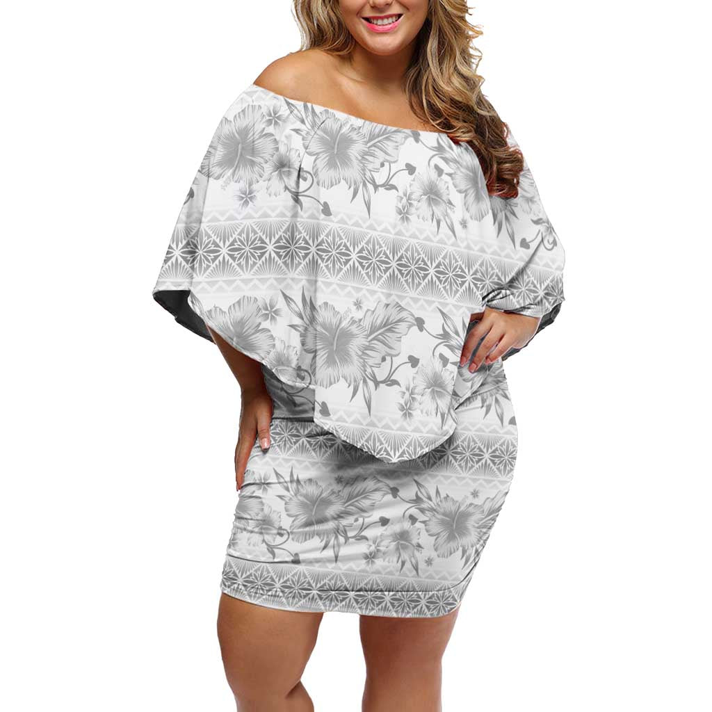 Samoa White Sunday Off Shoulder Short Dress Samoan Tapa White Hibiscus - Polynesian Pride