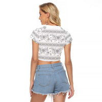 Samoa White Sunday Raglan Cropped T Shirt Samoan Tapa White Hibiscus - Polynesian Pride