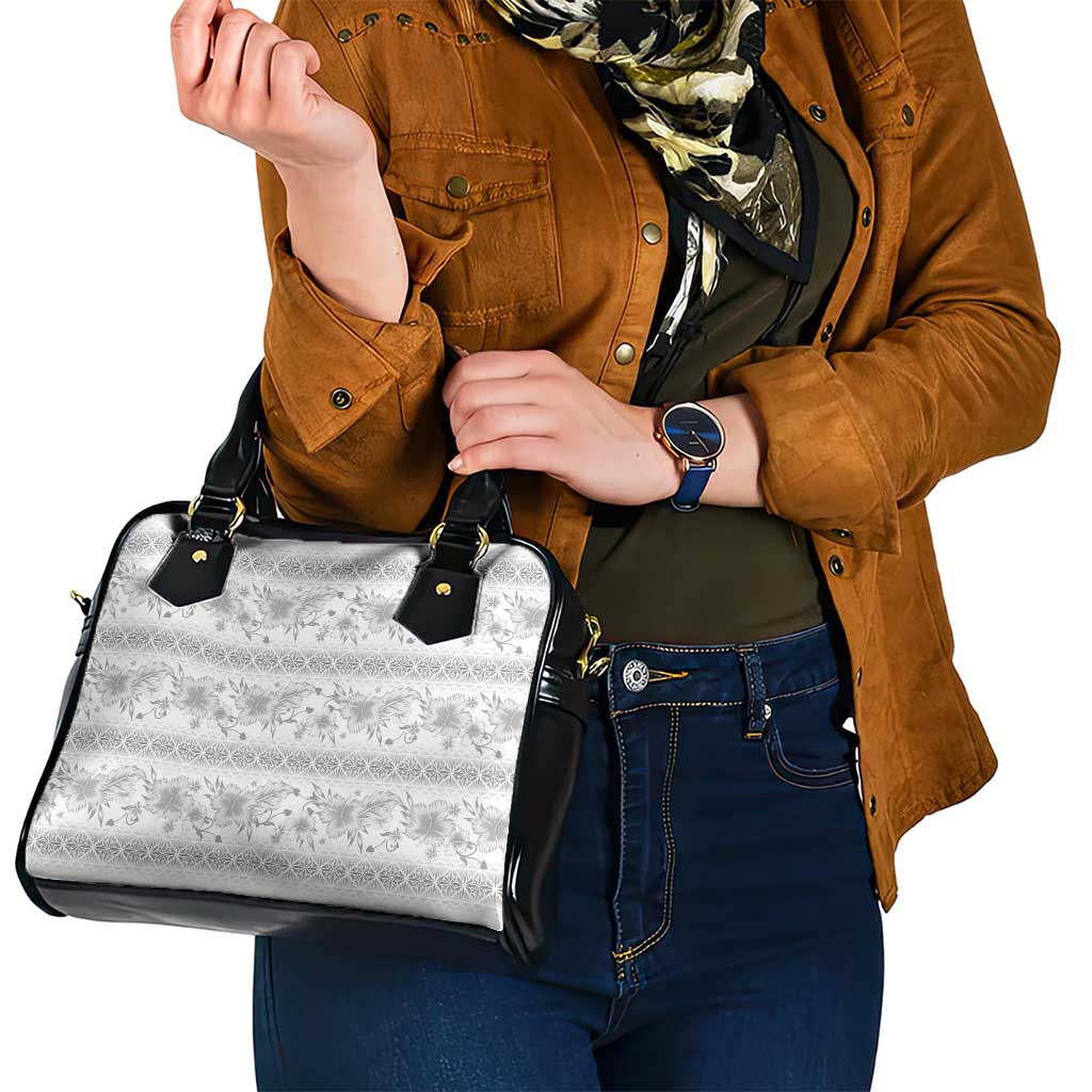 Samoa White Sunday Shoulder Handbag Samoan Tapa White Hibiscus - Polynesian Pride