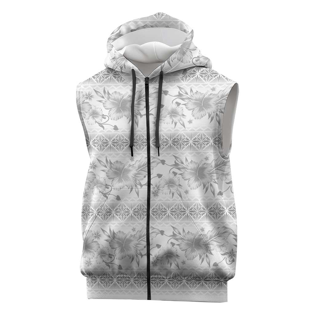 Samoa White Sunday Sleeveless Zip Hoodie Samoan Tapa White Hibiscus - Polynesian Pride