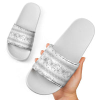 Samoa White Sunday Slide Sandals Samoan Tapa White Hibiscus - Polynesian Pride