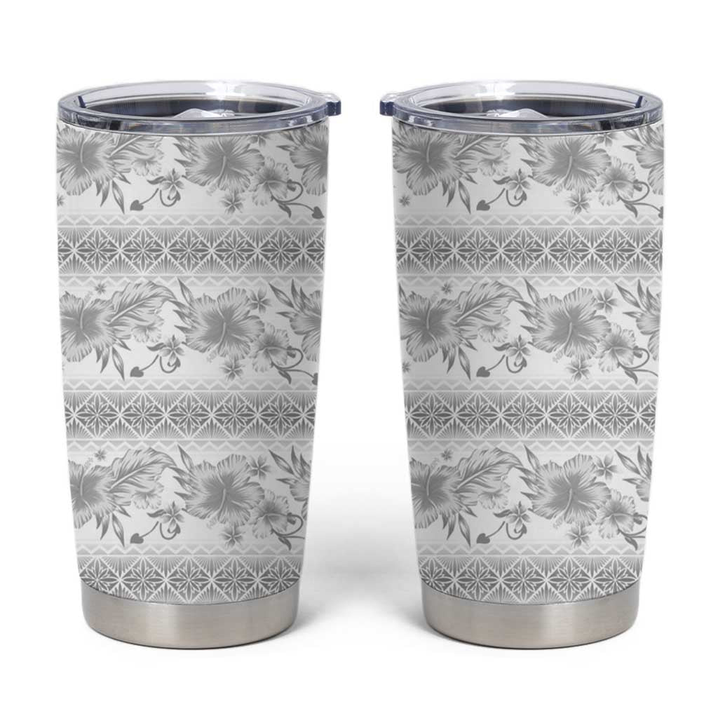 Samoa White Sunday Tumbler Cup Samoan Tapa White Hibiscus - Polynesian Pride