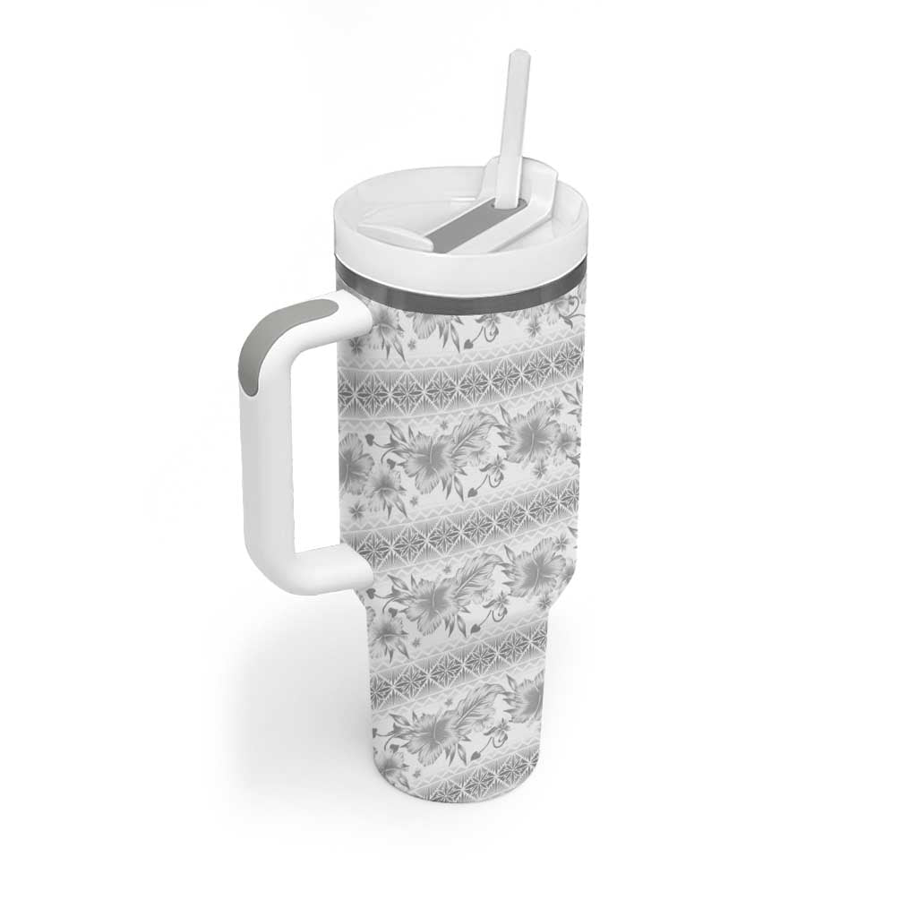 Samoa White Sunday Tumbler With Handle Samoan Tapa White Hibiscus - Polynesian Pride