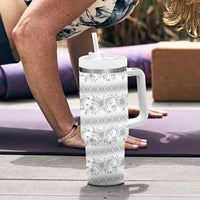Samoa White Sunday Tumbler With Handle Samoan Tapa White Hibiscus - Polynesian Pride