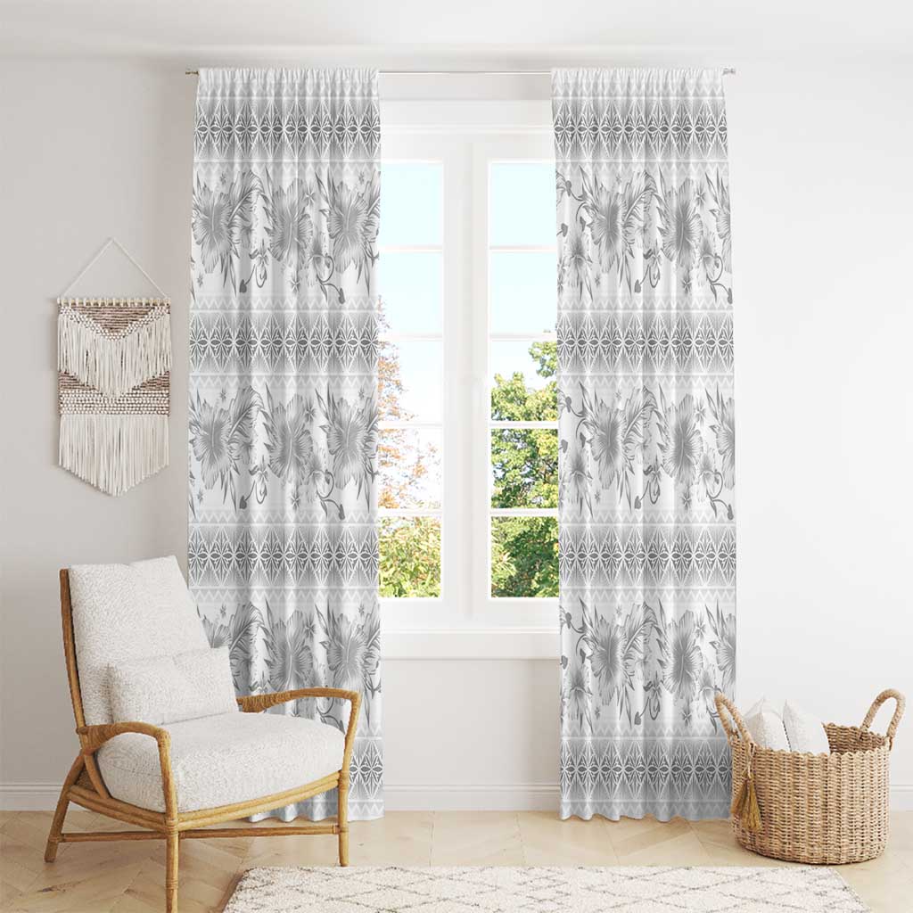 Samoa White Sunday Window Curtain Samoan Tapa White Hibiscus - Polynesian Pride
