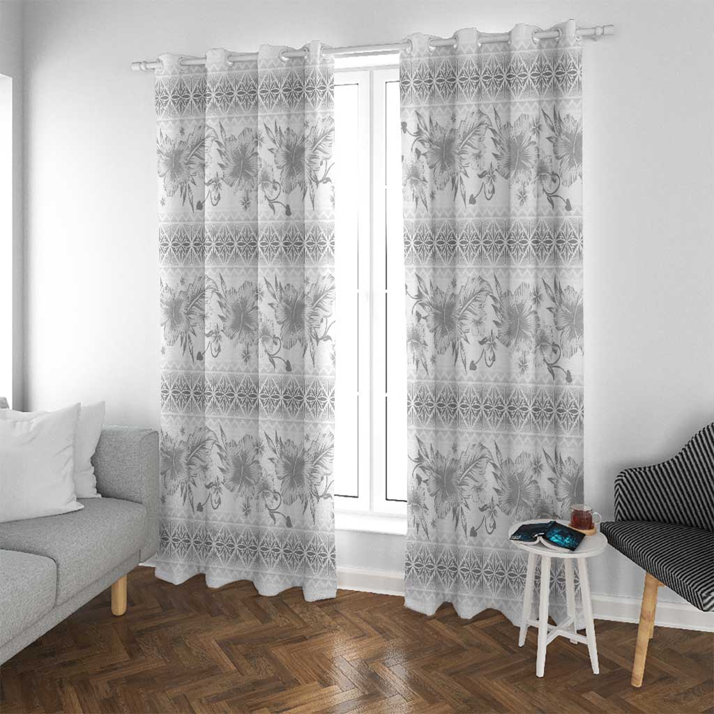 Samoa White Sunday Window Curtain Samoan Tapa White Hibiscus - Polynesian Pride